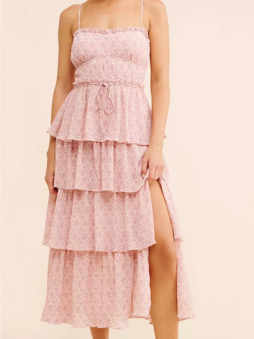 Astr Pink Tiered Floral Maxi Dress With Spaghetti Straps